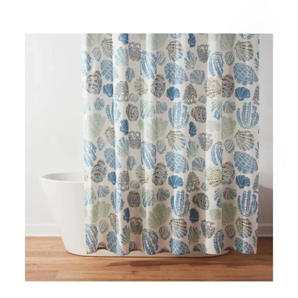 Threshold Coastal Seashell Cotton Shower Curtain Set Blue White Beach Summer